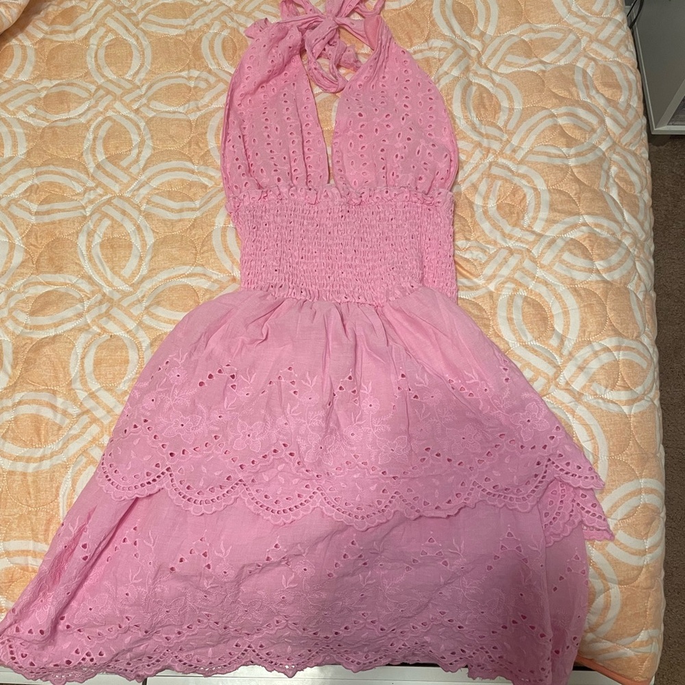 Love shack fancy look alike pink ruffle dress